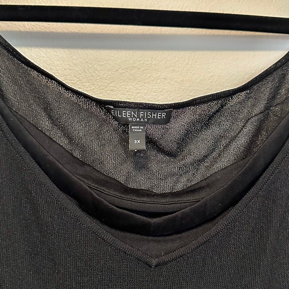 Eileen Fisher Black Silk Dress 3X Minimalist Flowy Sheer Overlay Lagenlook - Picture 6 of 9